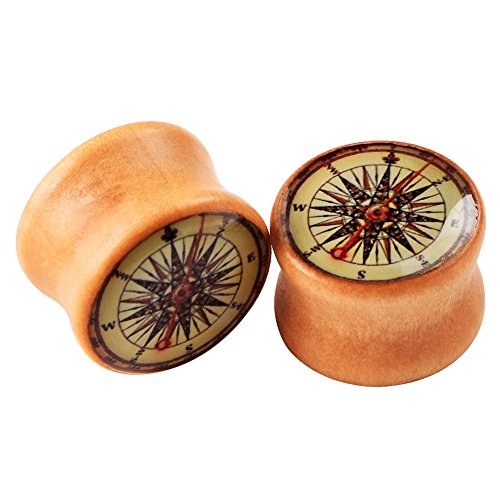 Longbeauty 4 Pair Organic Vintage Hand Made Wood Double Flared Saddle Tunnel Ear Plugs Expander Gauges 8MM