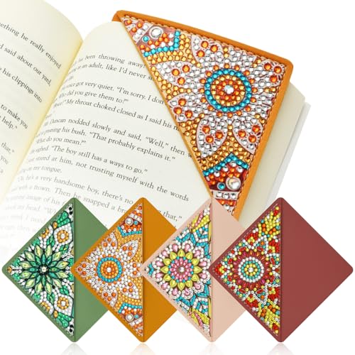 AUAUY 4PCS 5D Diamond Painting Bookmark Kit, Color Flowers Painting Diamonds Mark Pages Books, Bookmarks with Diamonds for Kids and Adults, Book Markers for Birthday Gifts
