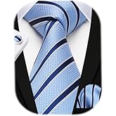 HISDERN Mens Ties Set Stripe Plaid Ties for Men and Pocket Square Cufflinks Formal Silk Necktie Wedding Business
