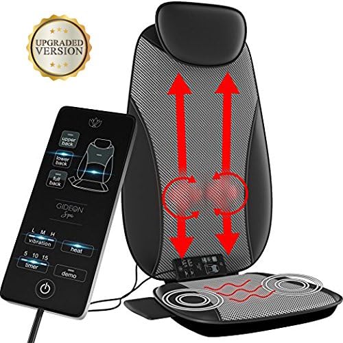 Back Massager by Gideon, Full Back Shiatsu Massaging Cushion with Heat + Vibration/Powerful 3D Deep Kneading + Multiple Vibrating Points at Thighs – Massage, Relax &amp; Relieve Aches &amp; Pains [UPGRADED]