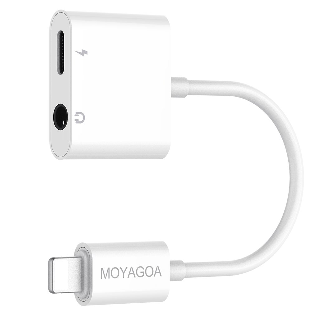 iPhone 8 Lightning Charger Headphone Jack 3.5mm iphone dongle Headphone Audio Adapter 2A Fast Charge Headphone Splitter - Compatible with IOS 11 (no call function or data transfer capability) MOYAGOA