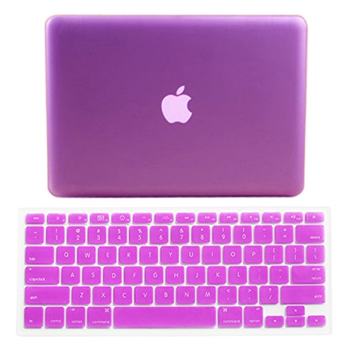 HDE MacBook Pro 13" Non Retina Case Hard Shell Rubber Coated Plastic Cover Frosted Matte with Keyboard Skin Fits CD Drive Models A1278 (Purple)