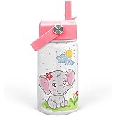 Elephant Water Bottle - Kids Water Bottle with Straw Lid - 12 Oz Insulated Stainless Steel Water Bottles for Kid Girl - Travel Cup for School Sports