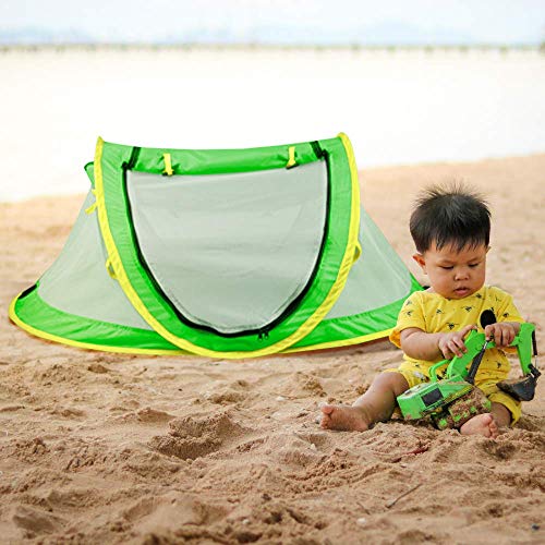 Wayfinder TravelTot, Baby Travel Tent Portable Baby Travel Bed Indoor & Outdoor Travel Crib Baby Beach Tent UPF 50+ UV Protection w/Mosquito Net and 2 Pegs (Green/Yellow)