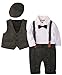 ZOEREA Baby Boy Outfits Set, 3pcs Long Sleeves Gentleman Jumpsuit & Vest Coat & Berets Hat with Bow Tie (Grey, Label 80)