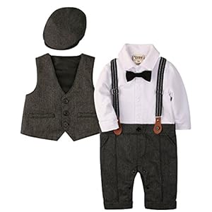 ZOEREA Baby Jongens Outfit Set Driedelig Kleding Romper + Hesje + Hoed Vlinderdas Kinderen Gentleman Banket Ceremonie…