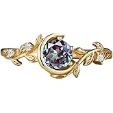 FYBIOD 10K 14K 18K Gold 1CT Round Gemstone Moon Rings for Women Engagement Wedding Anniversary Ring Birthday Jewelry Gifts for Her Size 4-15