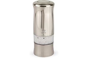 Peugeot - Zeli Electric Salt Mill - Salt Grinder, Battery Powered - LED Light, ABS with Brushed Metal Finish, 5.5 inches