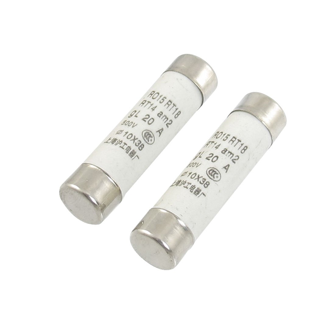 Sourcingmap 2 Pcs AC 500V 20A Fast-Blow Acting Ceramic Fuse 10mm x 38mm