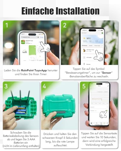 RAINPOINT WiFi Soil Moisture Sensor TCS005FRF Must Be Used with WLAN Irrigation Computer TTV103WRF or TTV203WRF, and WiFi Hub TWG004WRF, RainPoint Tuya App Control (2.4GHz)