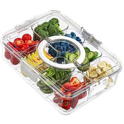 Photo 1 of USIDOM Snackle Box Container, Divided Serving Tray with Lid and Handle, 8 Compartments Snack Box Container, Portable Clear Snack Organizer for Travel Party and Picnic Charcuterie, Candy, Nut Storage