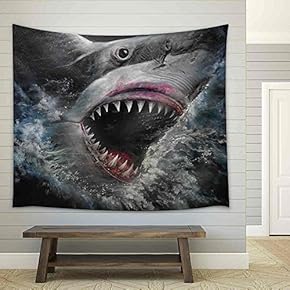 Painting 3D Sharks - Fabric Wall Tapestry Home Decor - 51x60 inches