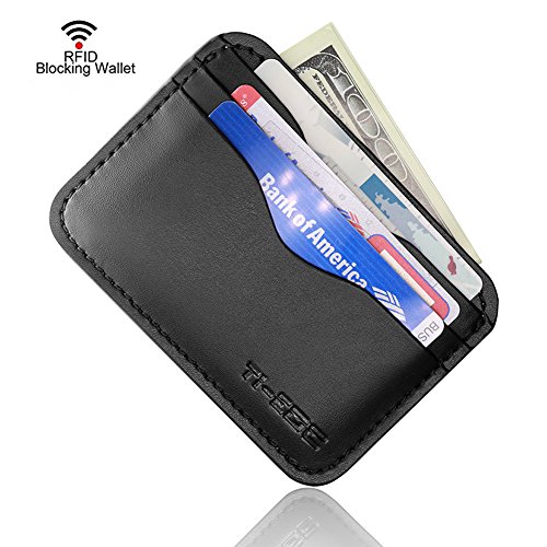 Ti-edc minimalist slim wallet, genuine leather rfid blo…