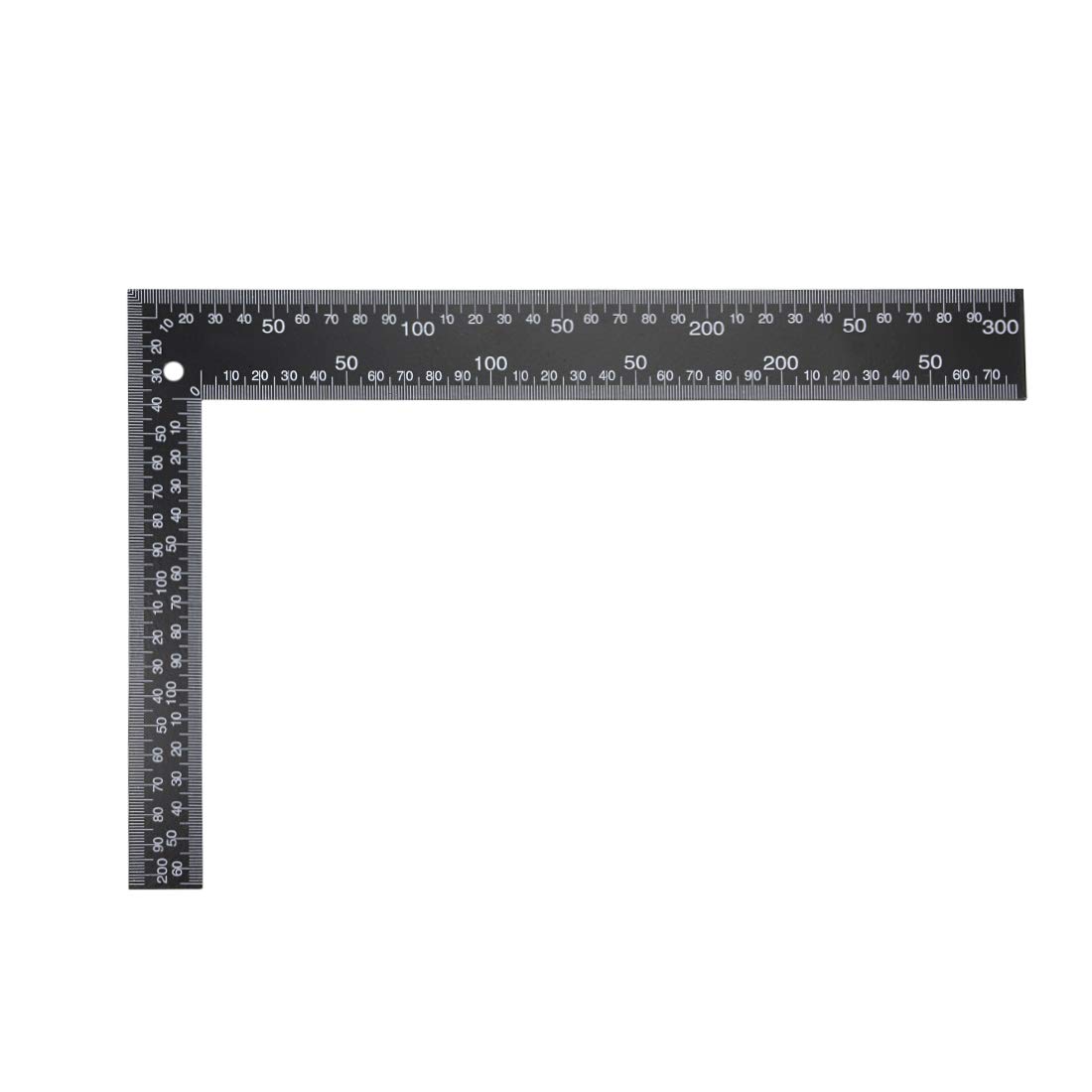 sourcing map Leathercraft Black Tempered Stainless Steel Measuring Square Ruler for DIY Leather Handmade Sewing Tools 0-300mm 0-12inch Scale
