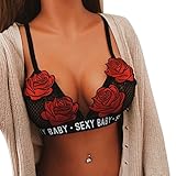 Women Lingerie,Napoo Rose Embroidered Appliques Floral Bralette Lace Bra Sexy Baby Print (S, Red)
