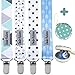 Dodo Babies Pacifier Clip Set - Four Clips Plus Binky Case - Universal Holder Fits Most Paci Brands, Teether Toys and Car Seats - Blue and White Prints for Girls or Boys - Pacifier Holder