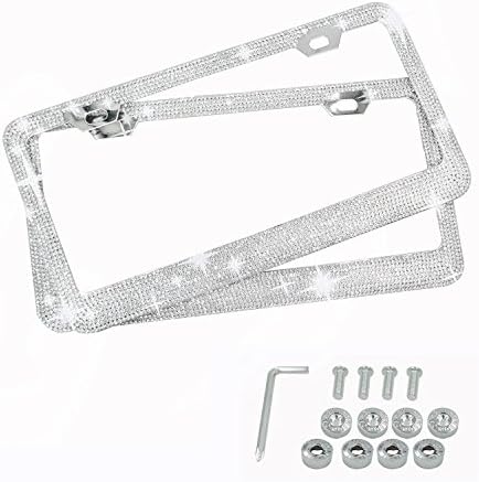 Indeedbuy Deluxe Set of 2 License Plate Frame Holders With White Rhinestones