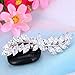 EVER FAITH Women's Wedding Barrettes CZ Marquise-Shaped Hibiscus Flower Leaf Hair Styling Tools Accessories Clear Silver-Tone