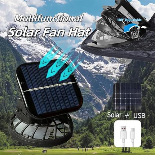 Solar Fan Sun Hat Wide Brim Hat Outdoor Wide Brim Sun Hat with 2 Solar Fan Fishing Hat, Hat UPF 50+, Removable & USB Charging