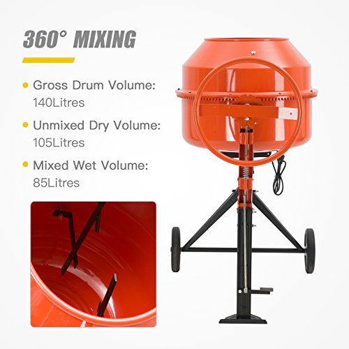 Electric Concrete Cement Mixer Portable Barrow Machine Mixing Mortar Stucco and Seeds (4/5HP 5 Cu Ft 600W) - Thumbnail 5