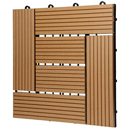 ECD Germany WPC Terrassenfliesen 30 x 30 cm 11er Spar Set für 1m² Teak Mosaik Holzoptik für Garten Balkon Bodenbelag mit… – Bild 5