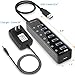 USB 3.0 Hub, Hhusali 7-Port SuperSpeed USB 3.0 Hub With 1 USB Charging Port and Power Supply Adapte
