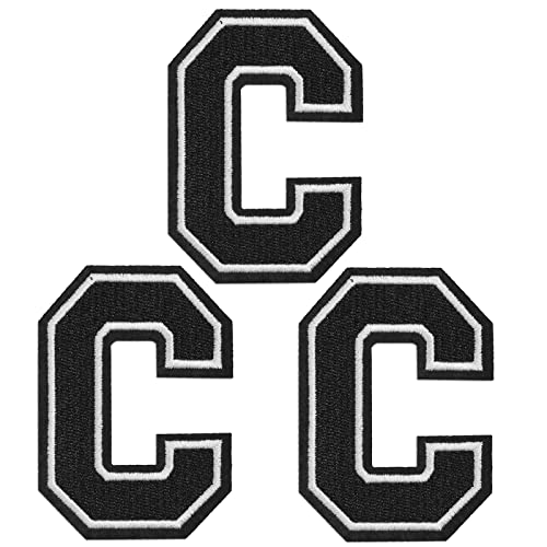 TACVEL 3 Pieces Iron on Letter Patch, Full Embroidery Letter Patch, Iron Alphabet Letter A-Z Iron on Sew on Patches for Clothes, Dress, Hat, Socks, Jeans, DIY Accessories, 3.14inch (Black, C)