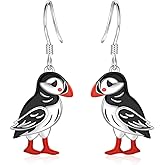 Puffin Dangle Earrings for Women: 925 Sterling Silver Puffin Earrings Hypoallergenic Cute Bird Jewelry Dainty Ocean Gift for Bird Lovers Daughter