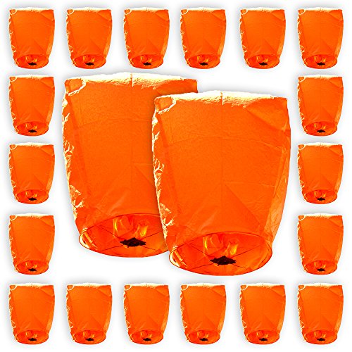 Just Artifacts ECO Wire-Free Flying Chinese Sky Lanterns (Set of 20, Eclipse, Orange) - 100% Biodegradable, Environmentally Friendly Lanterns!