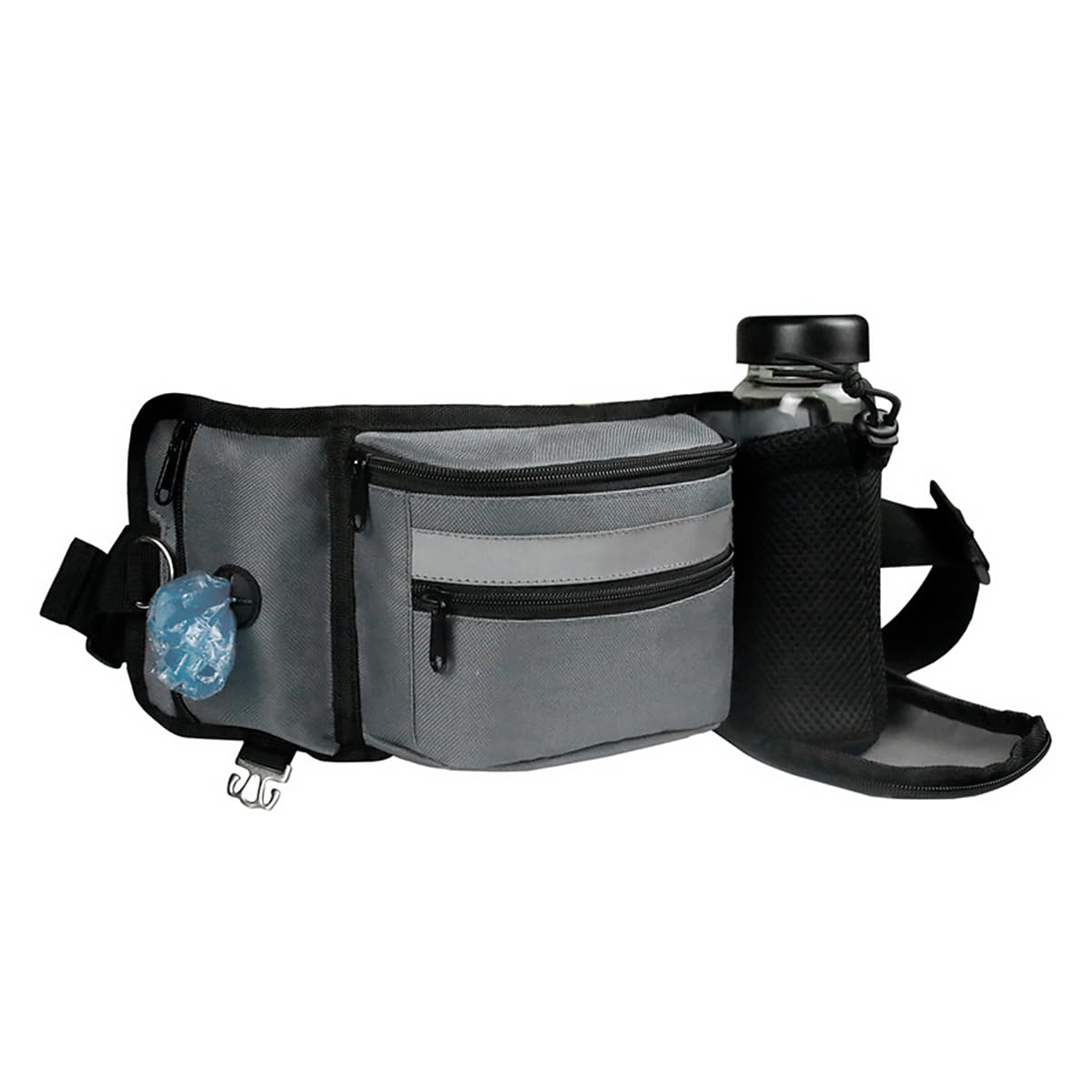 CENPEK Belt Pocket for Training - Built in Poop Bag Dispenser with Hidden Water Bottle Holder Hands Free Belt With 2 D-Ring Buckle Ideal for Puppy Teaching Travel Running Walking Hiking Grey