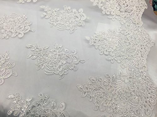 White Lace Fabric Embroidered Mesh With Sequins Crafts Sewing For Wedding Bridal Dress Prom Party Home Decoration By The Yard.