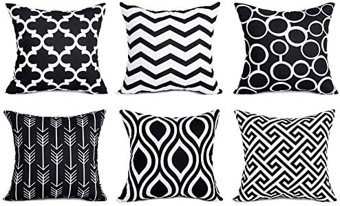 Colorful Geometric Cushion Cover Cotton Linen Home Decorative Square for Sofa Throw Pillow Case 18 x 18 Inch, 45cm x 45cm Pop Art Series (Black)