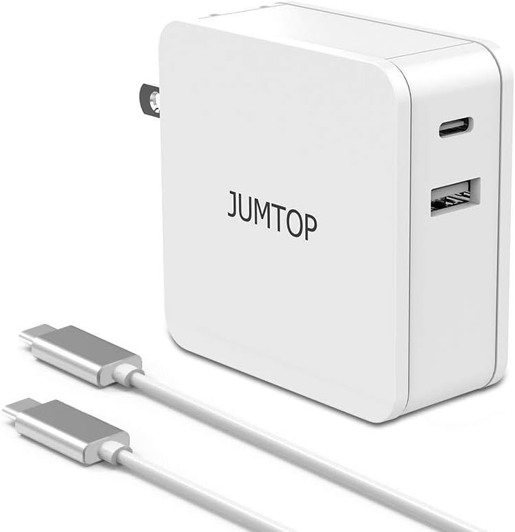 PD Charger 60W JUMTOP Power Delivery USB C Charger with 1.8m Cable & Foldable Plug QC 3.0 Wall Charger 2 Port for Laptop,Tablets, MacBook, iPad, iPhone 11/XS/XR/X/8/7/6