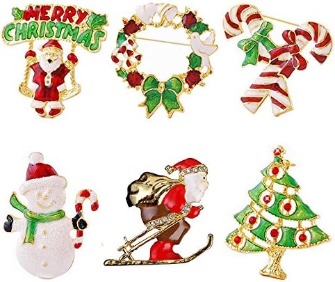 Madking Set of 6 Vintage Christmas Ornaments Brooch Pins Sets for Holiday Gifts, Party Favors, Kids