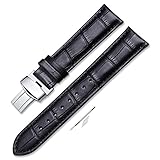 iStrap 24mm Cow Leather Watch Band Alligator Grain Padded Replacement Deployment Strap Black 24