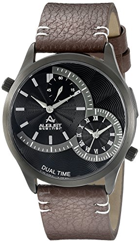 August steiner men s as8167bkbr black dual-time zone qu…
