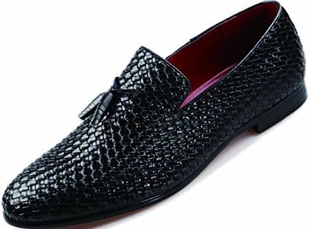 IVANCA Men's Casual Tassels Leather Loafers Slip-On Weave Shoes,black,11 B(M)