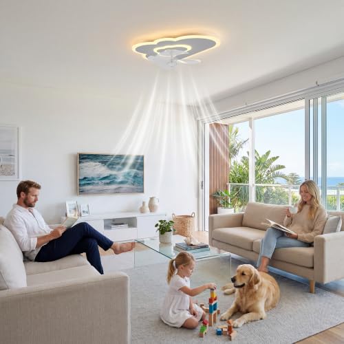 AOLED Ceiling Fan with Lighting LED Cloud Ceiling Light with Fan 6 Speeds Remote Control Quiet Dimmable Fan Ceiling Lamp for Bedroom Children's Room 50 W 50 cm