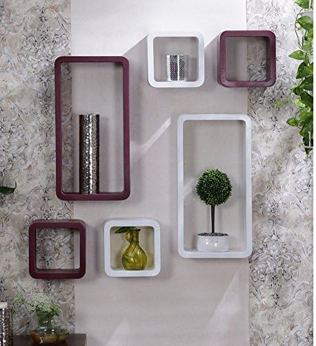 Driftingwood Wall Rack Shelves Set of 4 Cube & 2 Rectangle Shelves Storage Wall Shelf - Brown & White