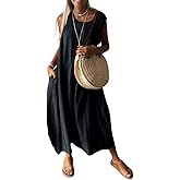 chouyatou Women's Summer Sleeveless Linen Tank Dress Casual Loose A-Line Midi Long Beach Dress