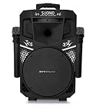 Pure Acoustics Wireless Portable Bluetooth PA Audio Speaker with 2 Wireless Microphones FM Radio Party Karaoke Machine Sound System MCP-75 Suono Soundstream Black & Black Gril