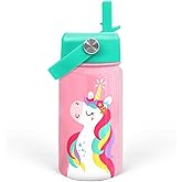 Unicorn Water Bottle - Kids Water Bottle with Straw Lid - 12 Oz Insulated Stainless Steel Water Bottles for Kid Girls - Travel Cup for School Sports