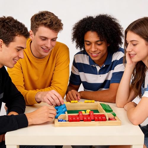 Shut The Box Wooden Dice Set, 22 x 22 x 4 cm, Folding Table Game for 4 Players, Multicolor with Numbered Strips for Bars, Parties, Families and Interactive Parent-Child Games