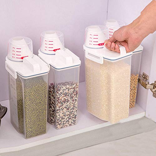 JISETY 2L Non - Toxic Plastic Cereal Dispenser Storage Box Ornament Bins Kitchen Food Grain Rice Container Nice # 1012 B