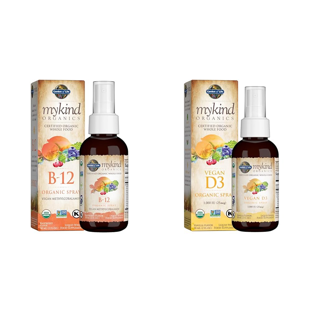 Garden of Life Organics B12 Vitamin - Whole Food B-12 for Metabolism and Energy & Vitamin D3 Liquid 1000 IU Per Spray