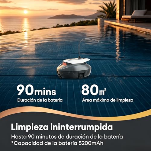 Pooleco Cordless Pool Robot Vacuum Cleaner with Float, 3 Motors, App and Remote Control, Automatic Parking, Pick Up Without Gorge, Bottom Cleaning for All Types of Pools, 90 Min, 80 m2