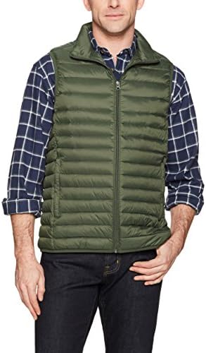 Amazon Essentials Men's Lightweight Water-Resistant Packable Down Vest, Olive, Medium