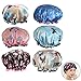 6Pcs Assorted Satin Shower Caps, Creatiee Waterproof Elastic Band Bath Cap Bathing Hair Cap Kitchen Cap with Double Layer for Adults(Butterfly Style)