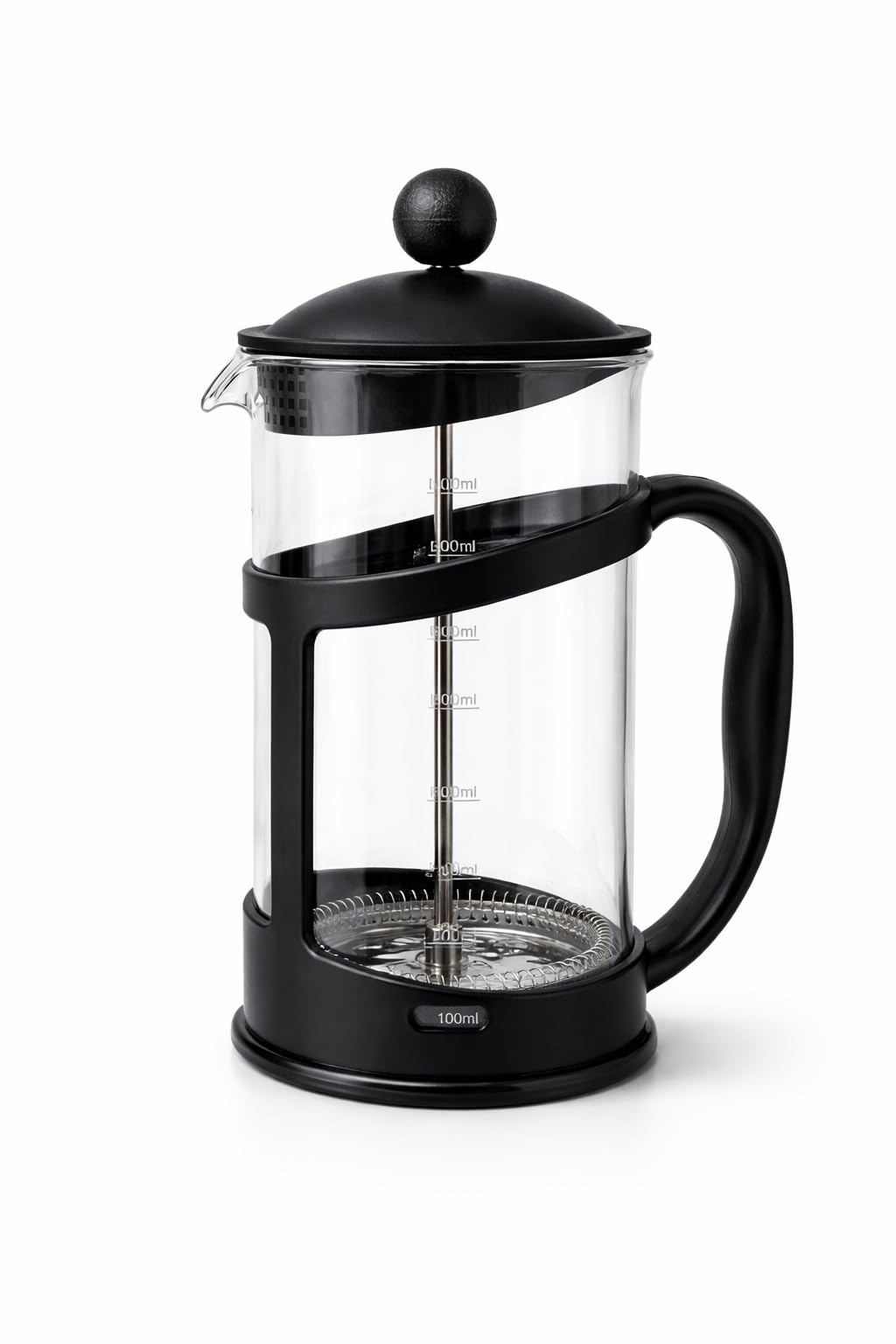 GLOW Wholesale 1000ml French Press Cafetiere Coffee Maker, Black Glass, 8 Cups or 3–4 Mugs, Durable Heat-Resistant Coffee Press, Easy Clean Coffee Maker for Ground Beans Coffee - Espresso