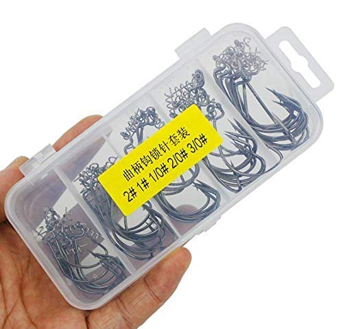 50Pcs Worm Hooks High Carbon Steel Fishing Hooks Jig Fishing Crank Hooks Set w/ 50pcs Spring Twist Lock